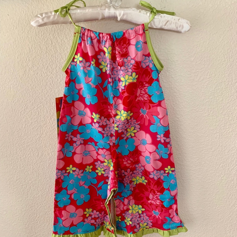 Hot pink floral print girls romper